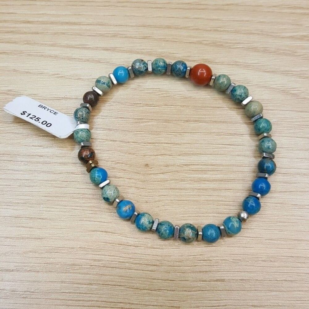 MONOTYPE Jonathan Meizler Bracelet Blue Turquoise Stone Bead Stretch BRYCE $125